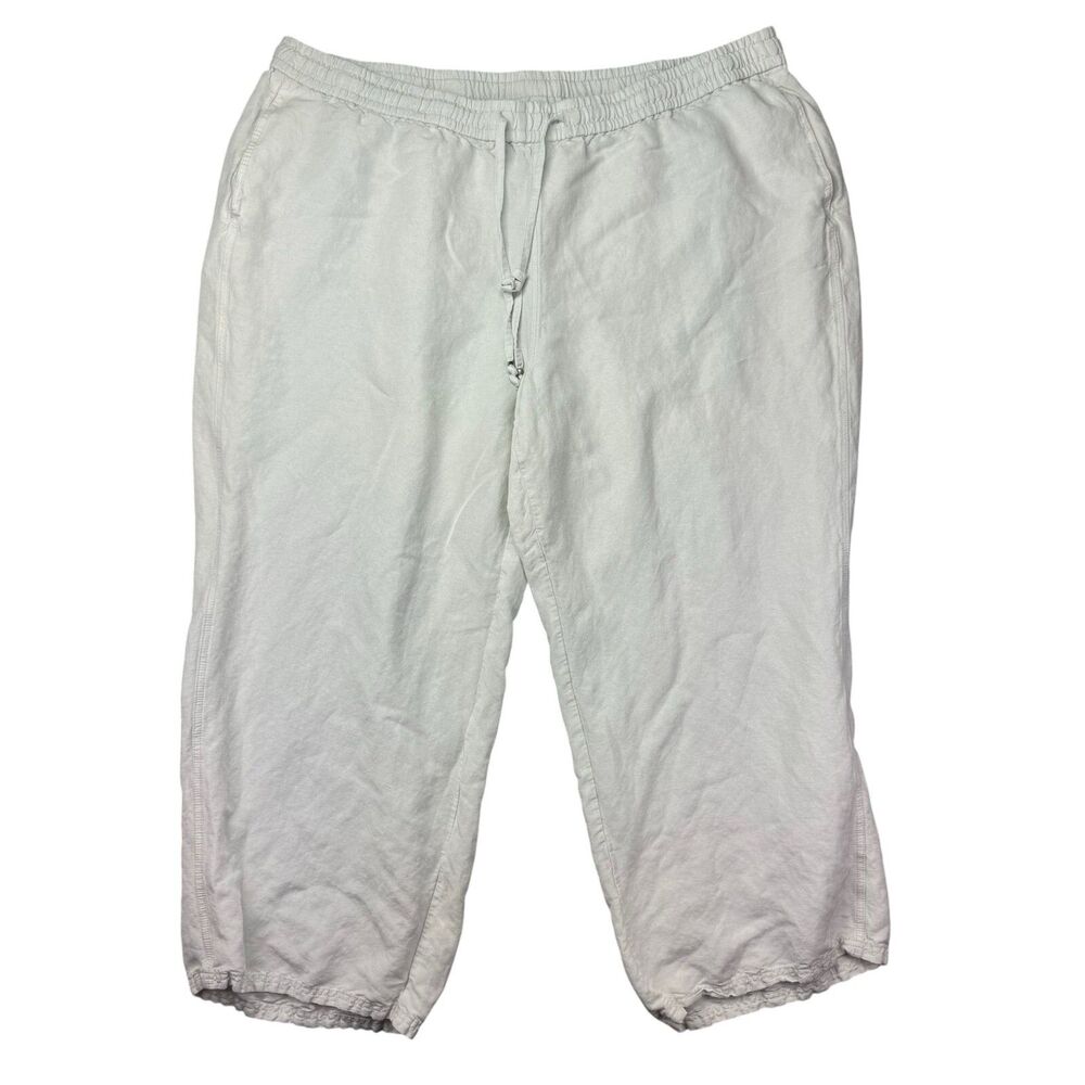 Lane Bryant Pants Womens 26-28 White Linen Stretch Pockets Comfy Casual Cropped
